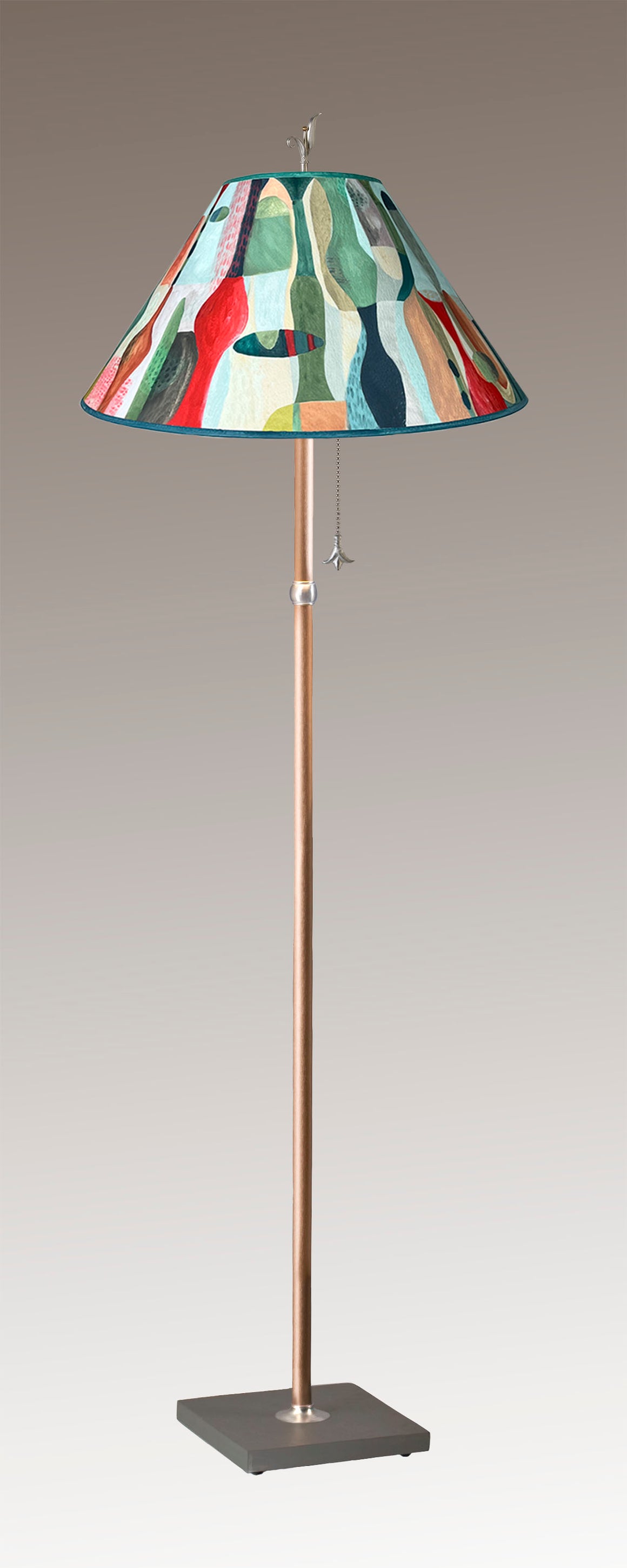 Copper Floor Lamp with Large Conical Shade in Riviera in Poppy
