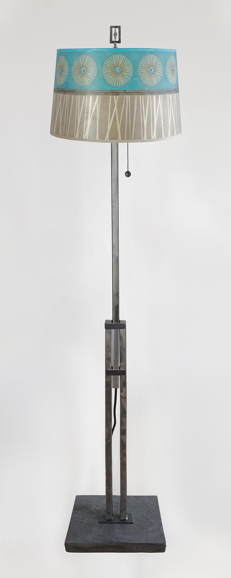 Adjustable-Height Steel Floor Lamp with Large Drum Shade in Pool