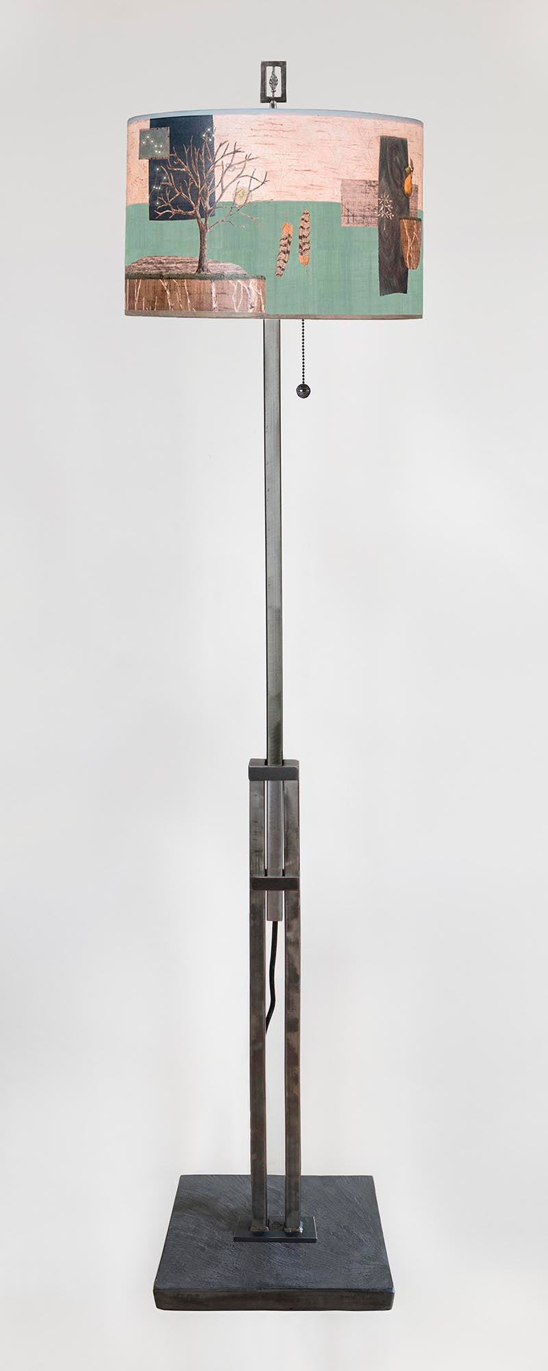 Adjustable-Height Steel Floor Lamp with Large Drum Shade in Wander in Field