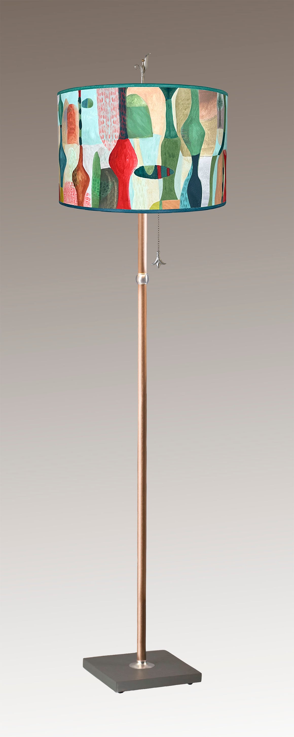 Copper Floor Lamp with Large Drum Shade in Riviera in Poppy