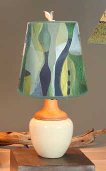 Ceramic and Maple Table Lamp in Ivory Gloss with Small Drum Shade in Riviera in Citrus