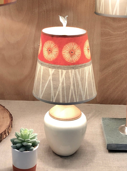 Ceramic and Maple Table Lamp in Ivory Gloss with Small Drum Shade in Tang