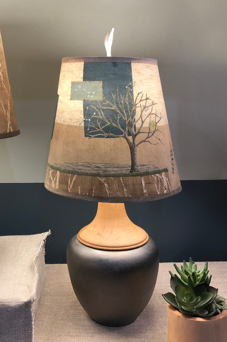 Ceramic and Maple Table Lamp with Small Drum Shade in Wander in Drift