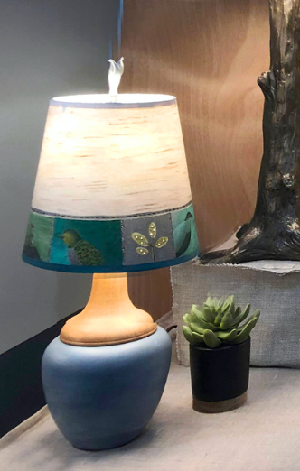 Ceramic and Maple Table Lamp with Small Drum Shade in Woodland Trails in Birch