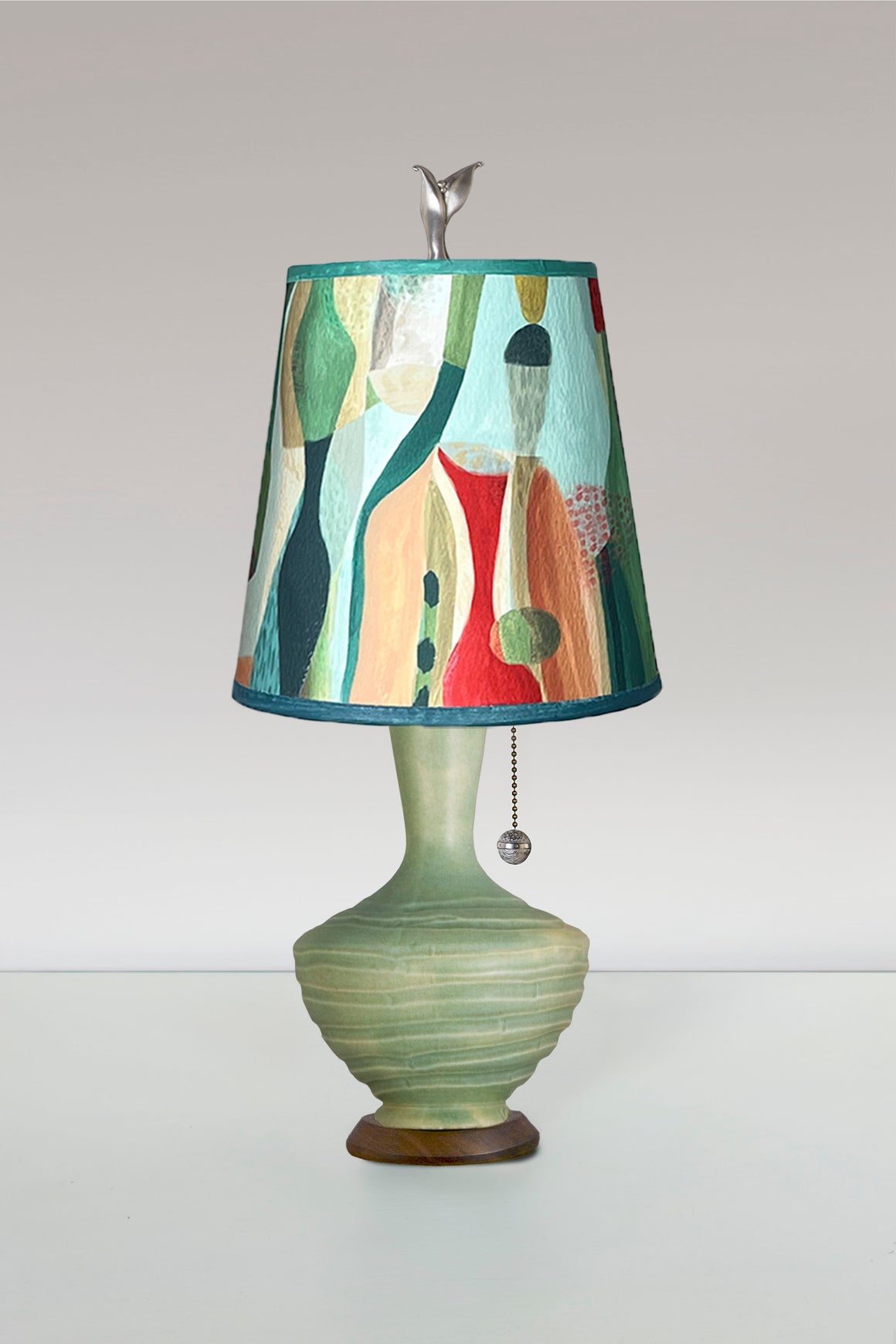 Ceramic Table Lamp in Old Copper with Small Drum Shade in Riviera in Poppy