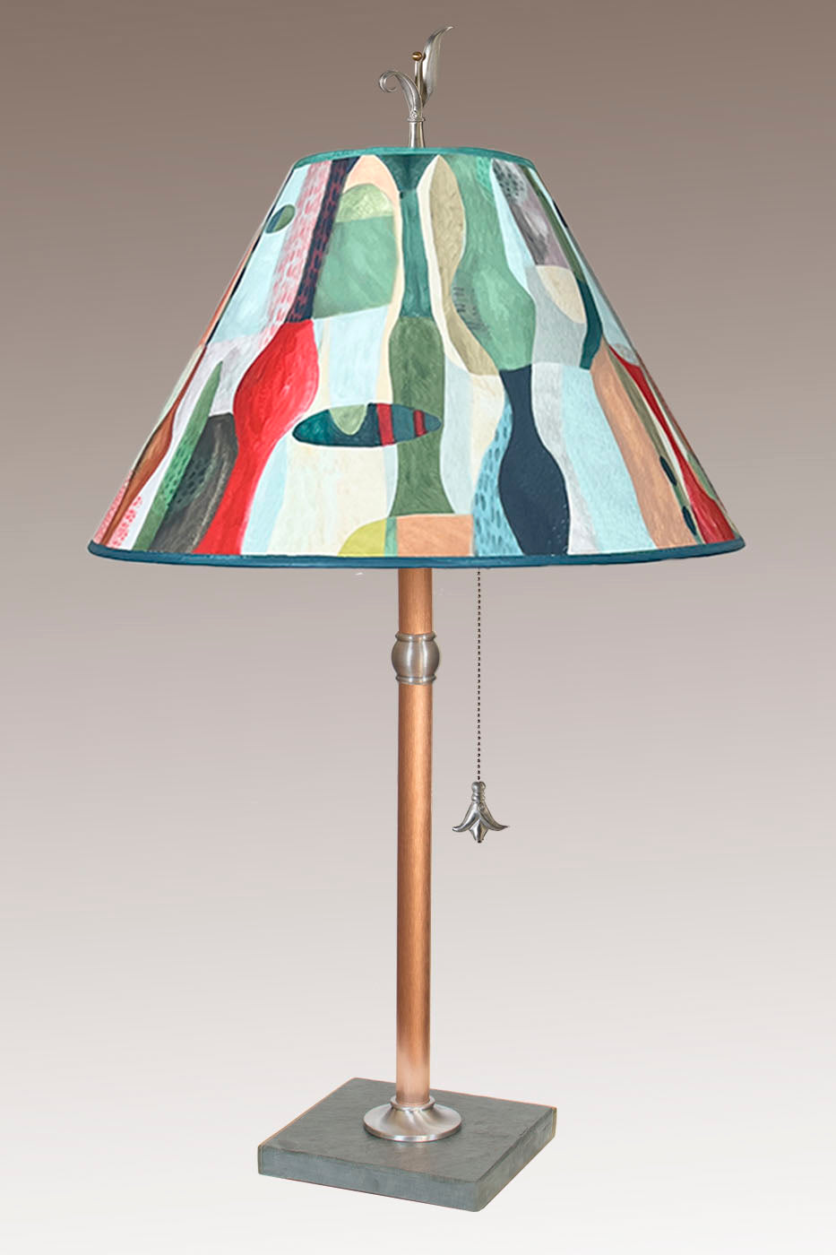 Copper Table Lamp with Medium Conical Shade in Riviera in Poppy