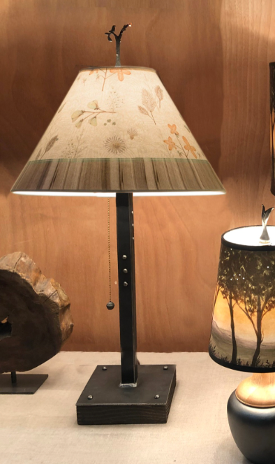 Copper Table Lamp with Medium Conical Shade in Flora & Maze