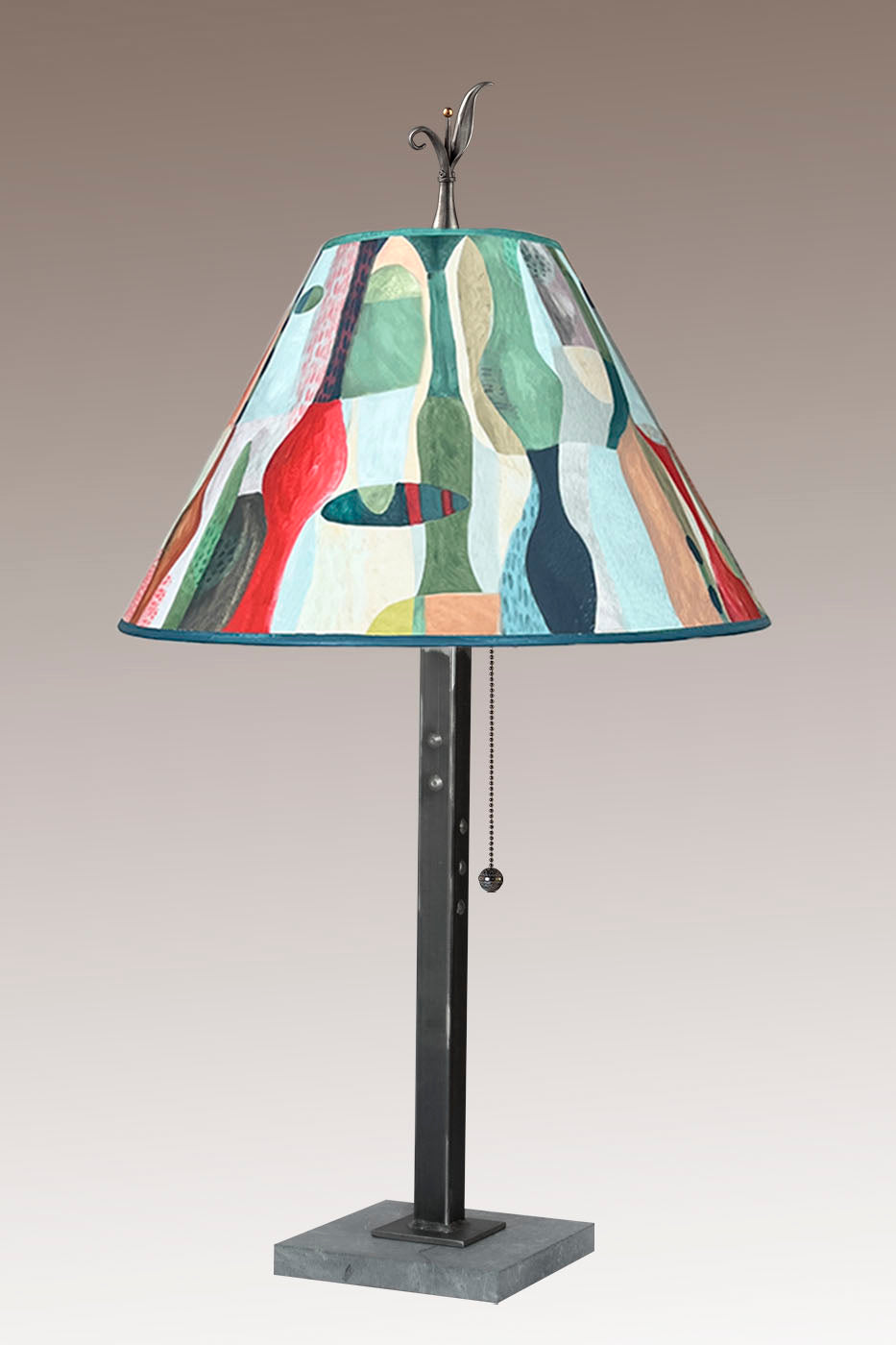 Steel Table Lamp with Medium Conical Shade in Riviera in Poppy