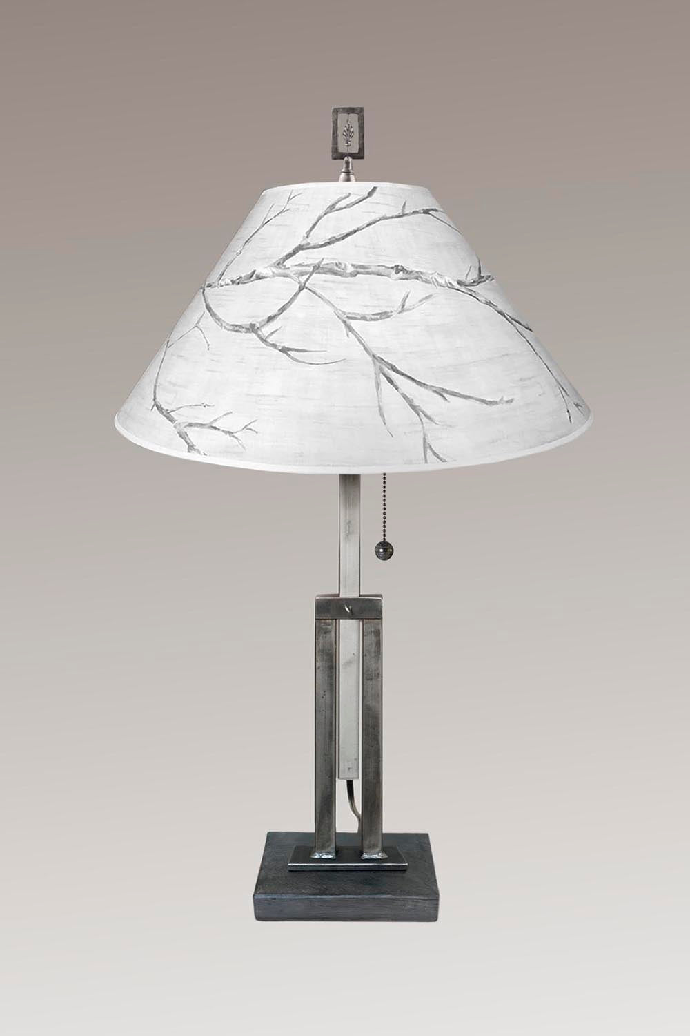 Adjustable-Height Steel Table Lamp with Large Conical Shade in Sweeping Branch