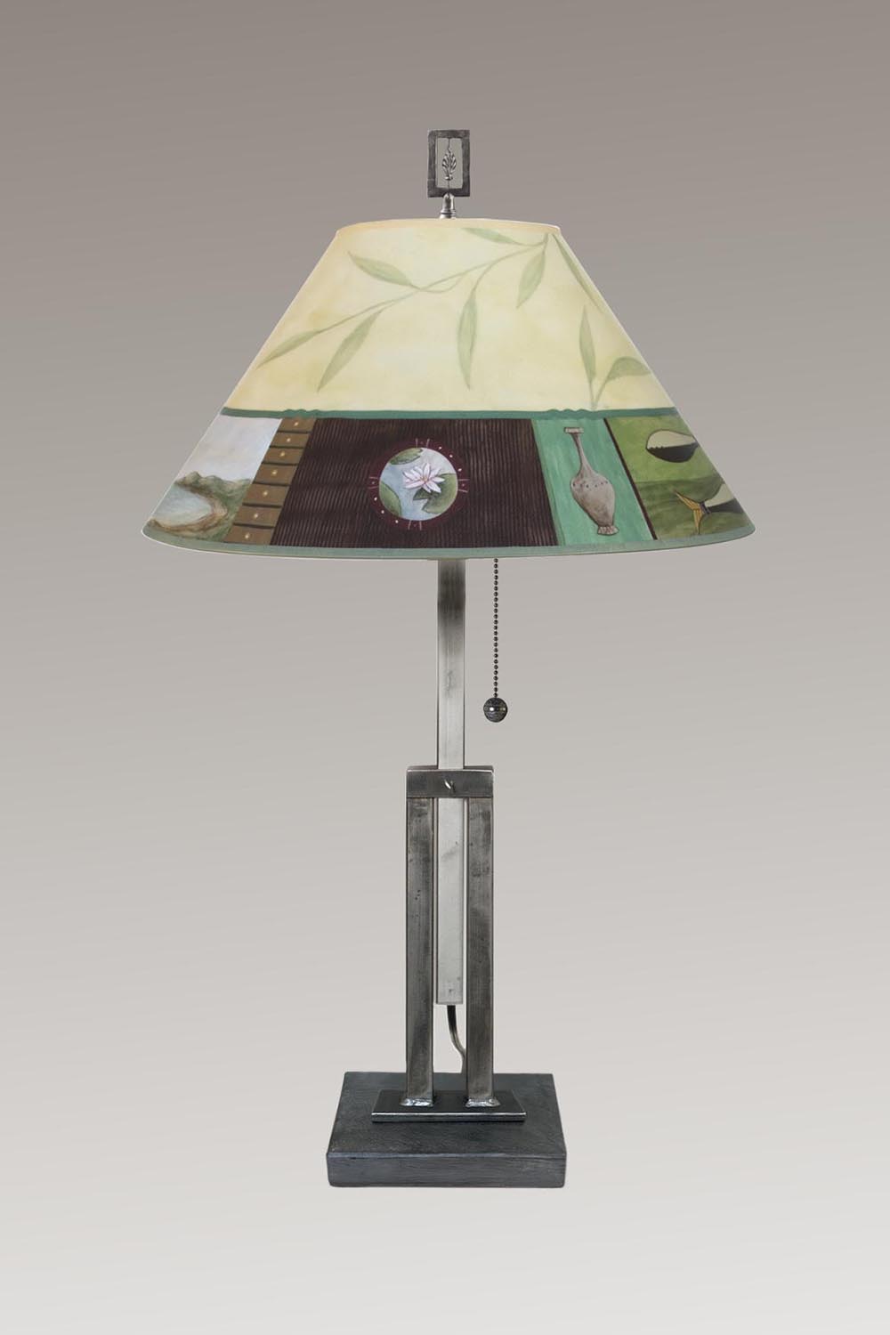 Adjustable-Height Steel Table Lamp with Large Conical Shade in Twin Fish
