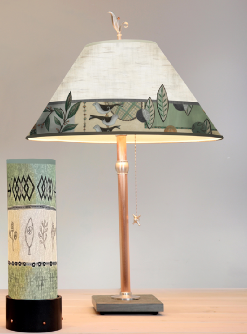 Copper Table Lamp with Large Conical Shade in New Capri in Opal