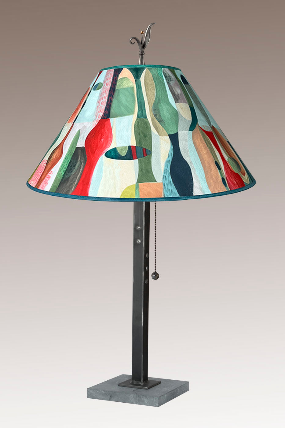 Steel Table Lamp with Large Conical Shade in Riviera in Poppy