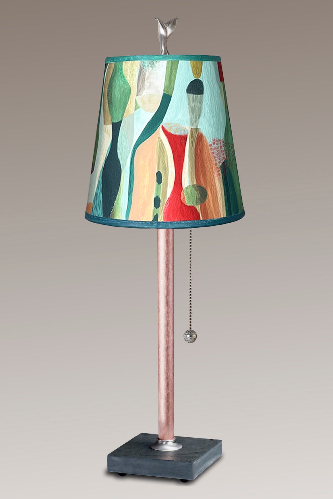 Copper Table Lamp with Small Drum Shade in Riviera in Poppy