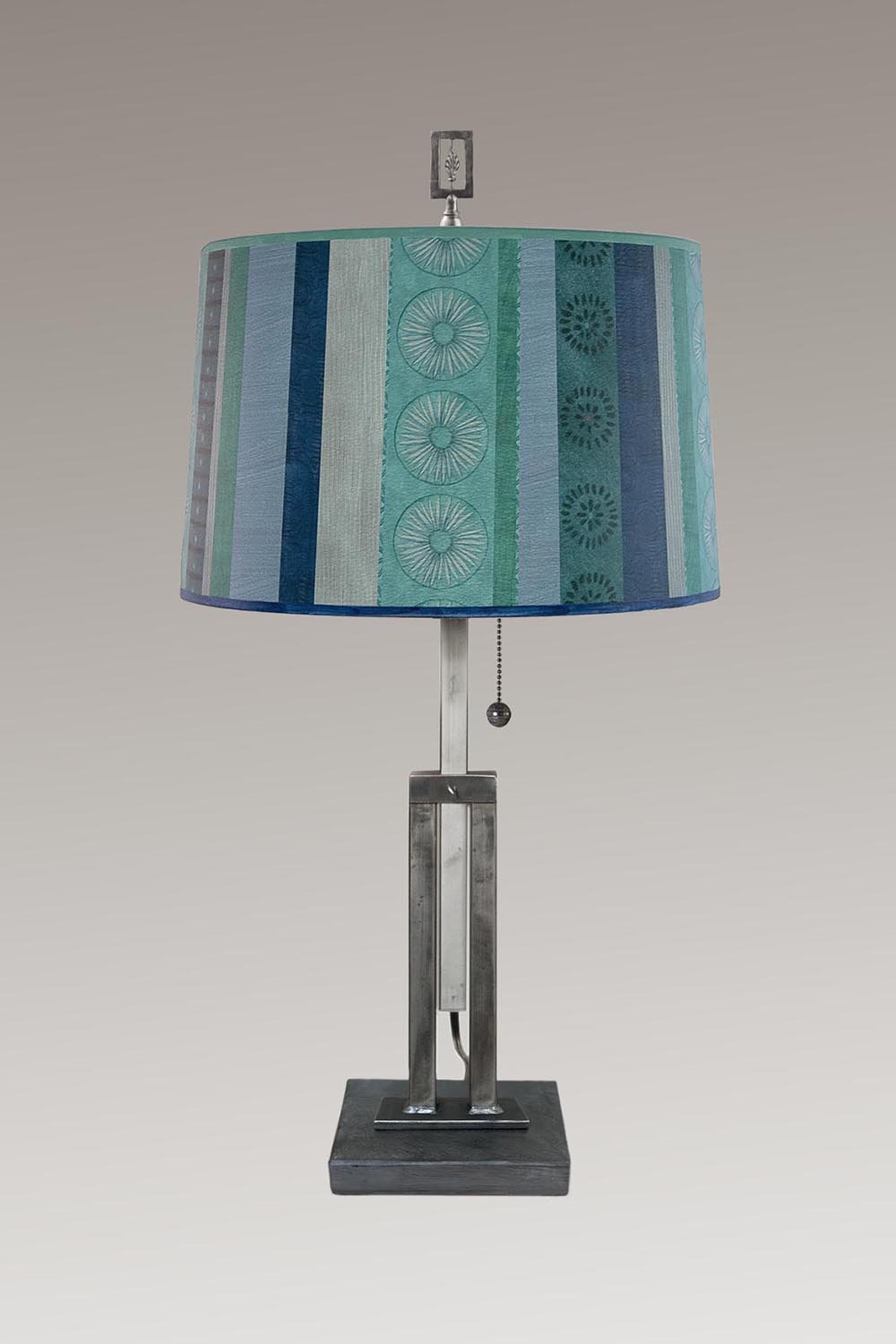 Adjustable-Height Steel Table Lamp with Large Drum Shade in Serape Waters