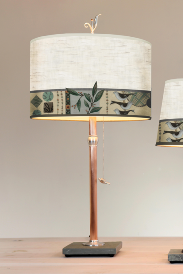 Copper Table Lamp with Large Drum Shade in Riviera in New Capri Opal