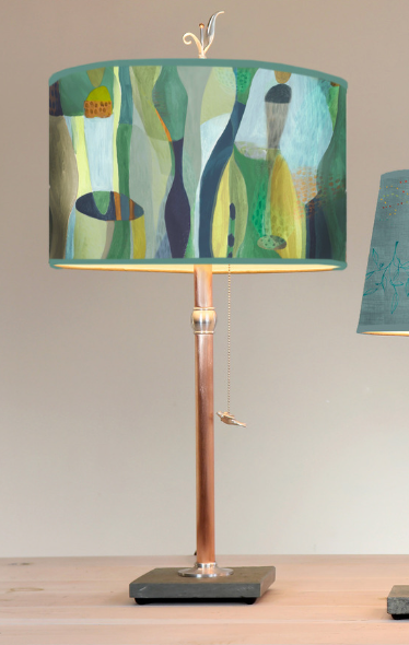 Copper Table Lamp with Large Drum Shade in Riviera in Citrus