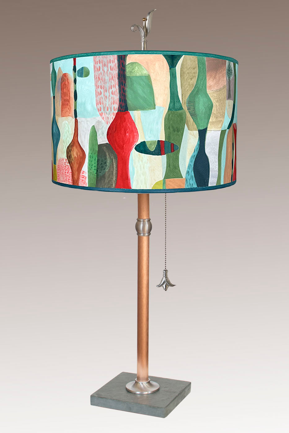 Copper Table Lamp with Large Drum Shade in Riviera in Poppy