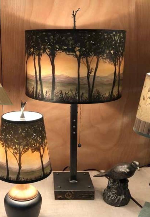 Steel Table Lamp with Large Drum Shade in Dawn