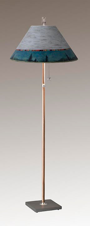 Copper Floor Lamp with Large Conical Shade in Birch Midnight