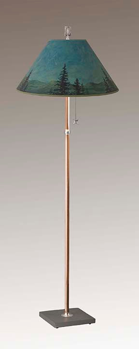 Copper Floor Lamp with Large Conical Shade in Midnight