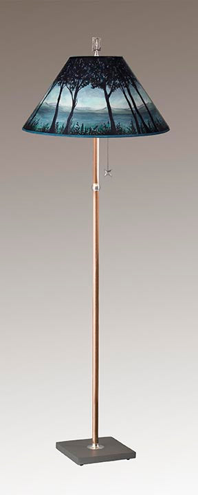 Copper Floor Lamp with Large Conical Shade in Twilight