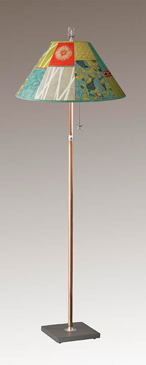 Copper Floor Lamp with Large Conical Shade in Zest