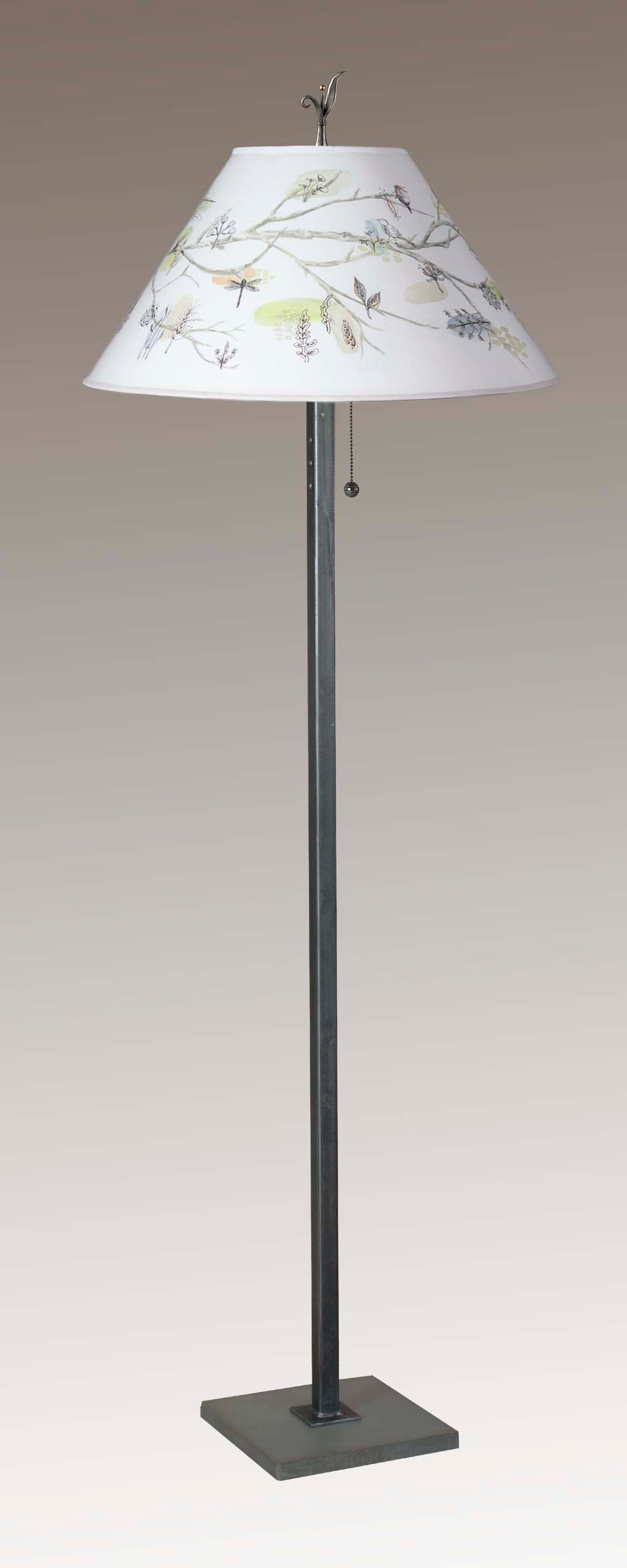 Steel Floor Lamp with Large Conical Shade in Artful Branch