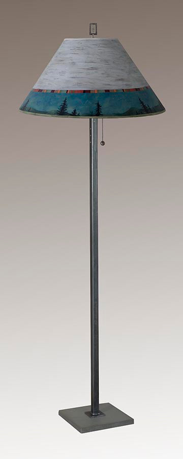 Steel Floor Lamp with Large Conical Shade in Midnight