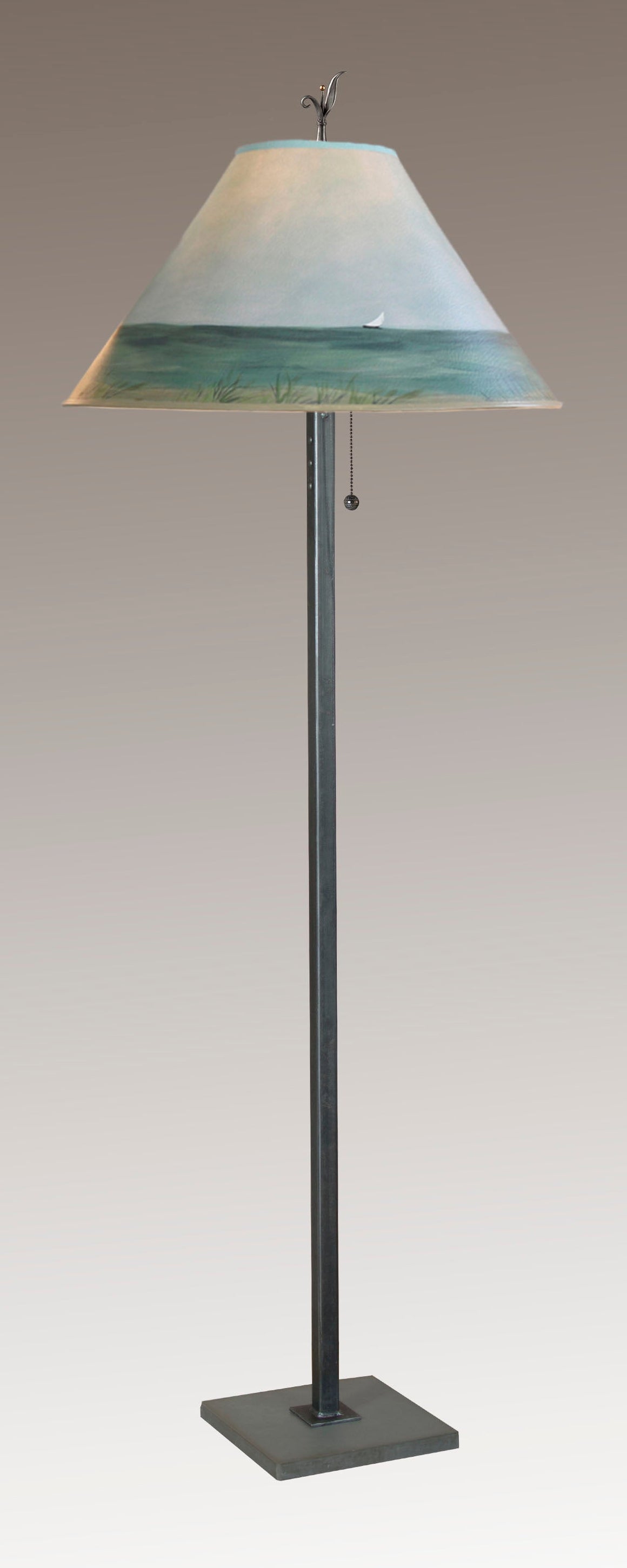Steel Floor Lamp with Large Conical Shade in Shore