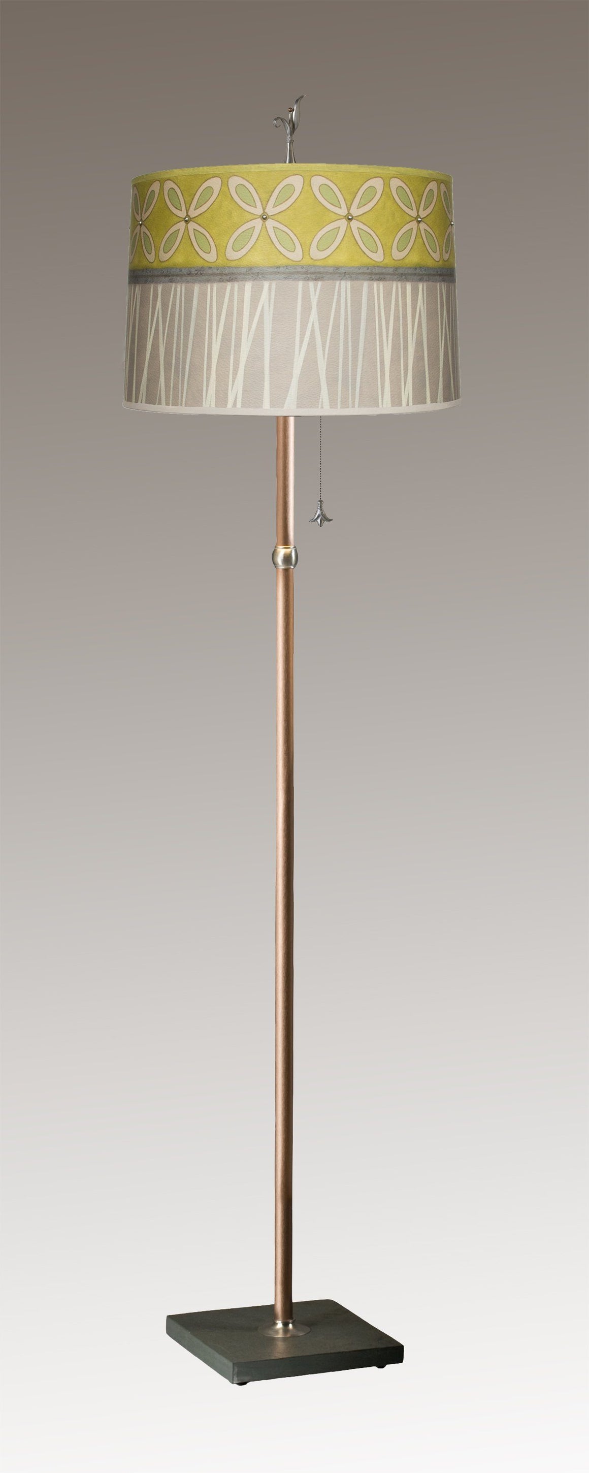 Copper Floor Lamp with Large Drum Shade in Kiwi