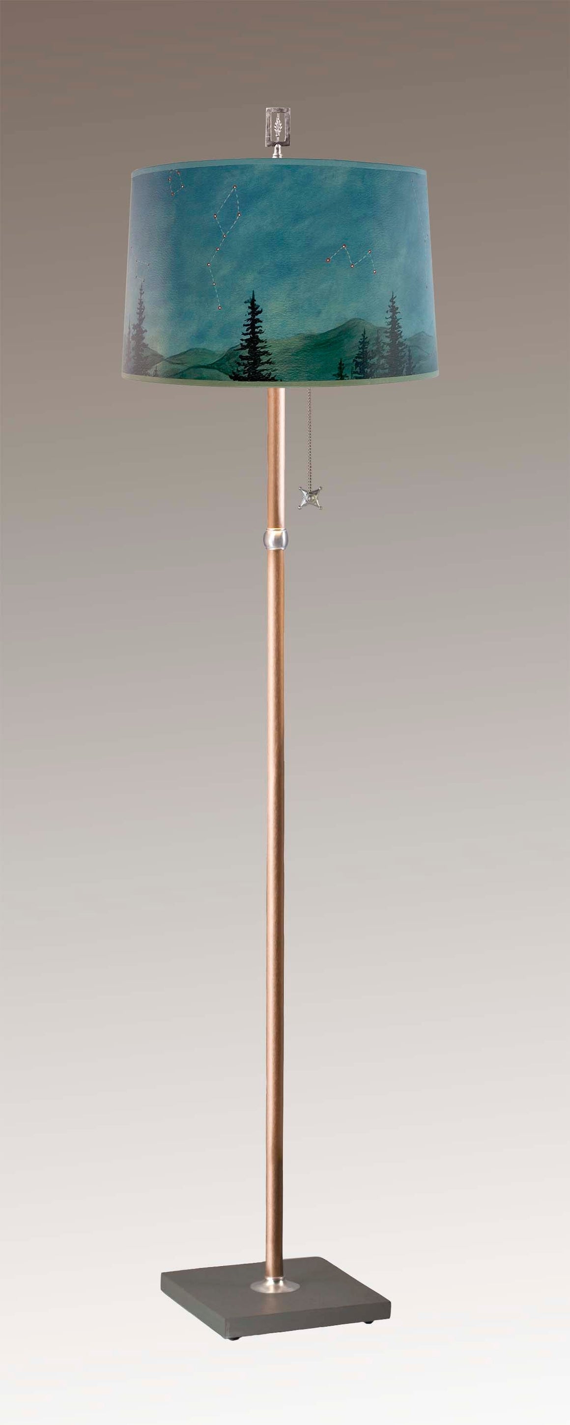 Copper Floor Lamp with Large Drum Shade in Midnight