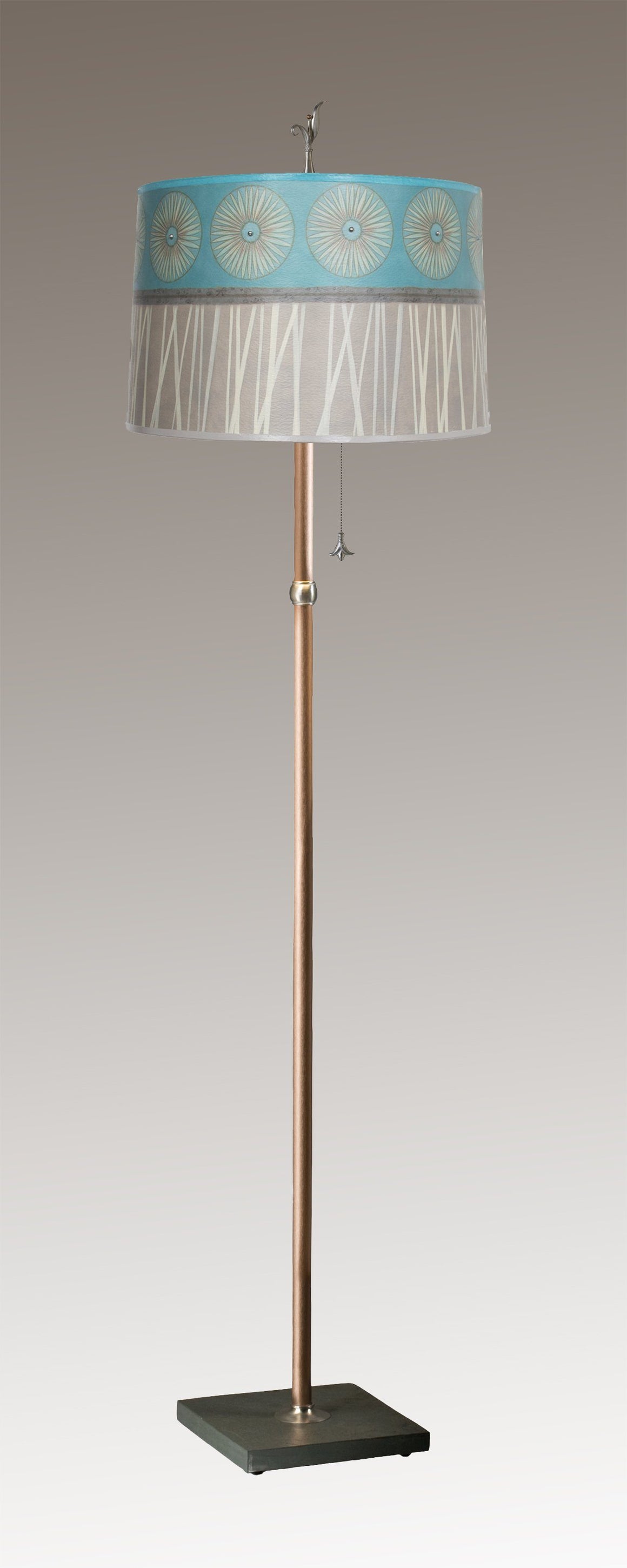 Copper Floor Lamp with Large Drum Shade in Pool