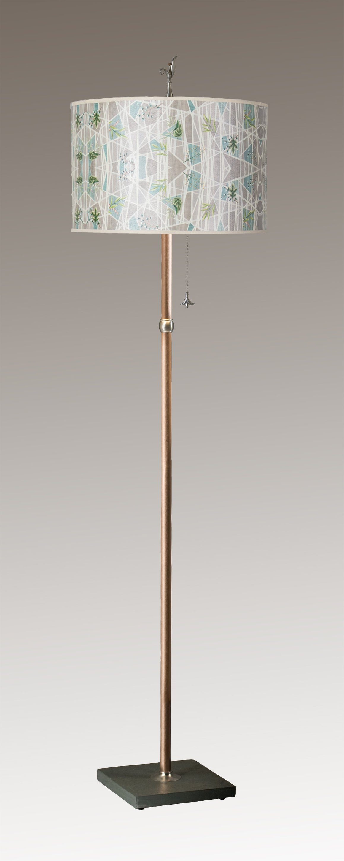 Copper Floor Lamp with Large Drum Shade in Prism