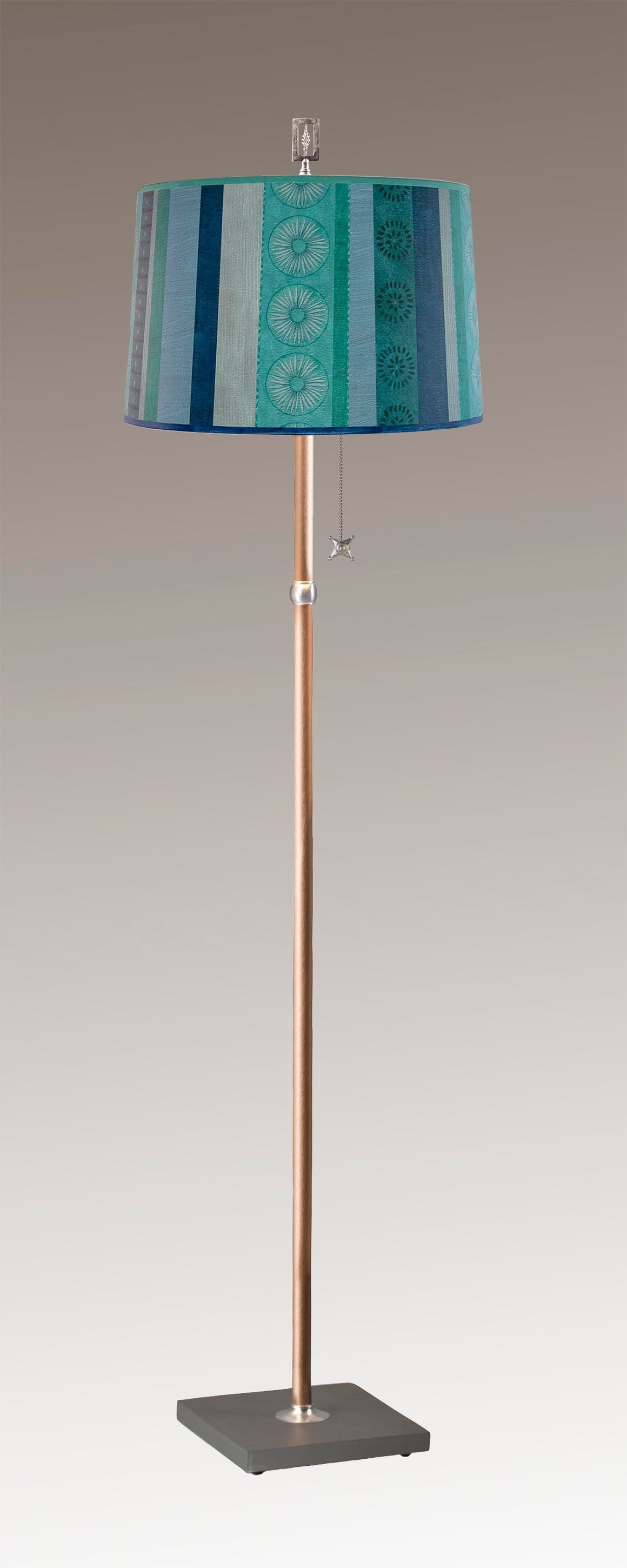 Copper Floor Lamp with Large Drum Shade in Serape Waters