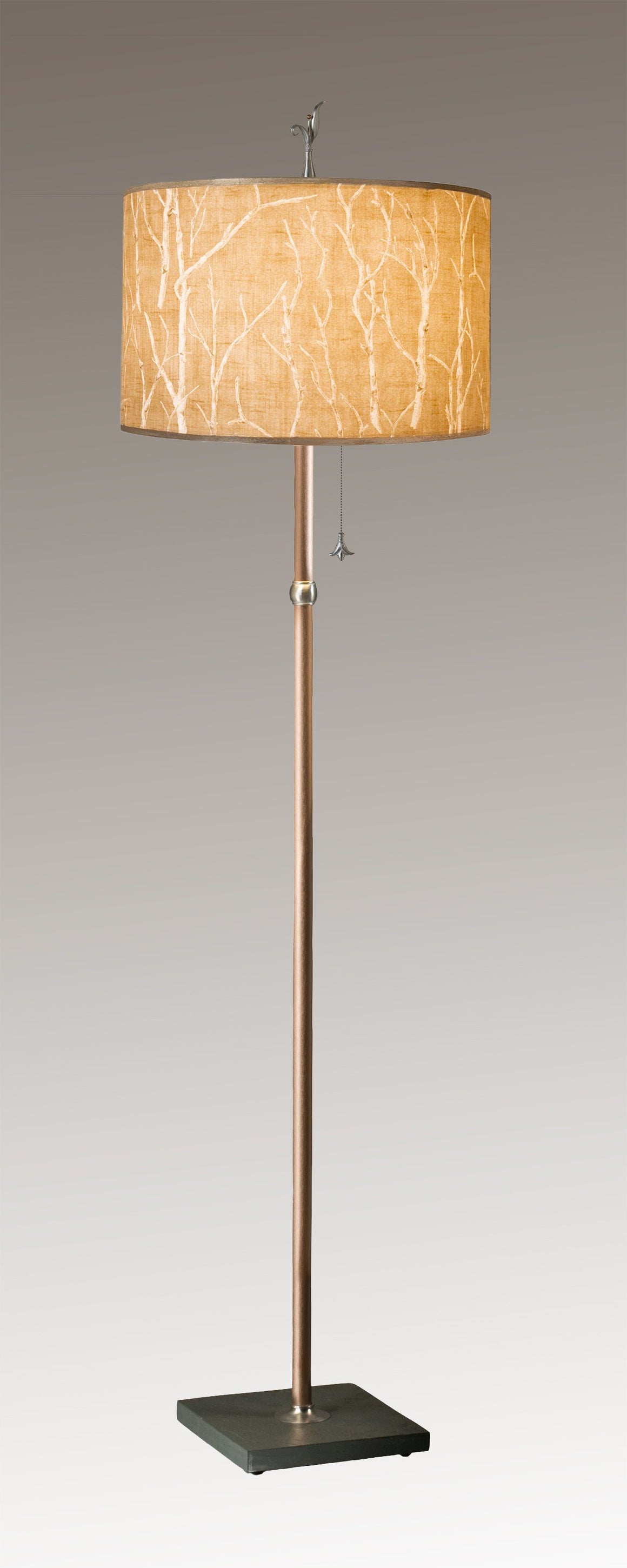 Copper Floor Lamp with Large Drum Shade in Twigs