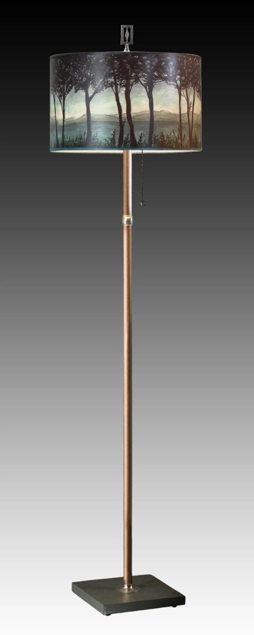 Copper Floor Lamp with Large Drum Shade in Twilight