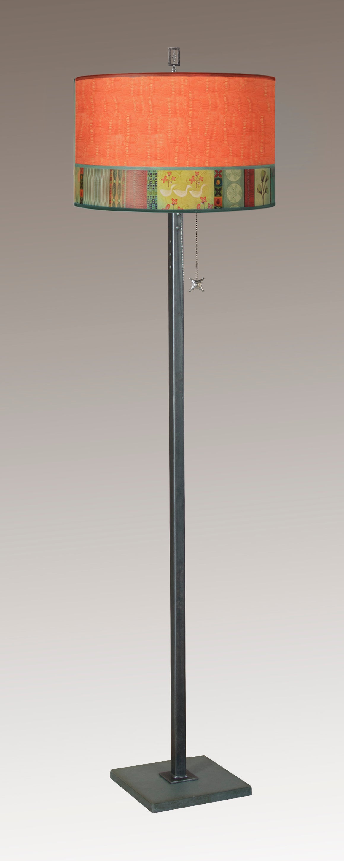 Steel Floor Lamp with Large Drum Shade in Melody in Coral