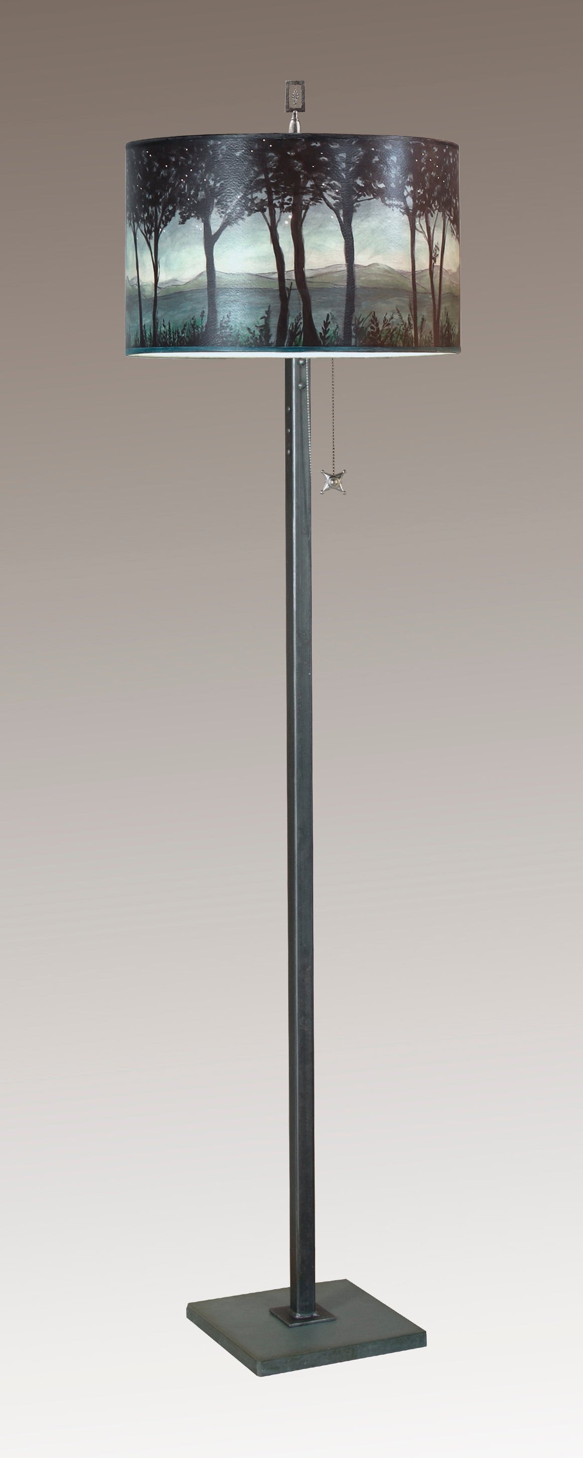Steel Floor Lamp with Large Drum Shade in Twilight