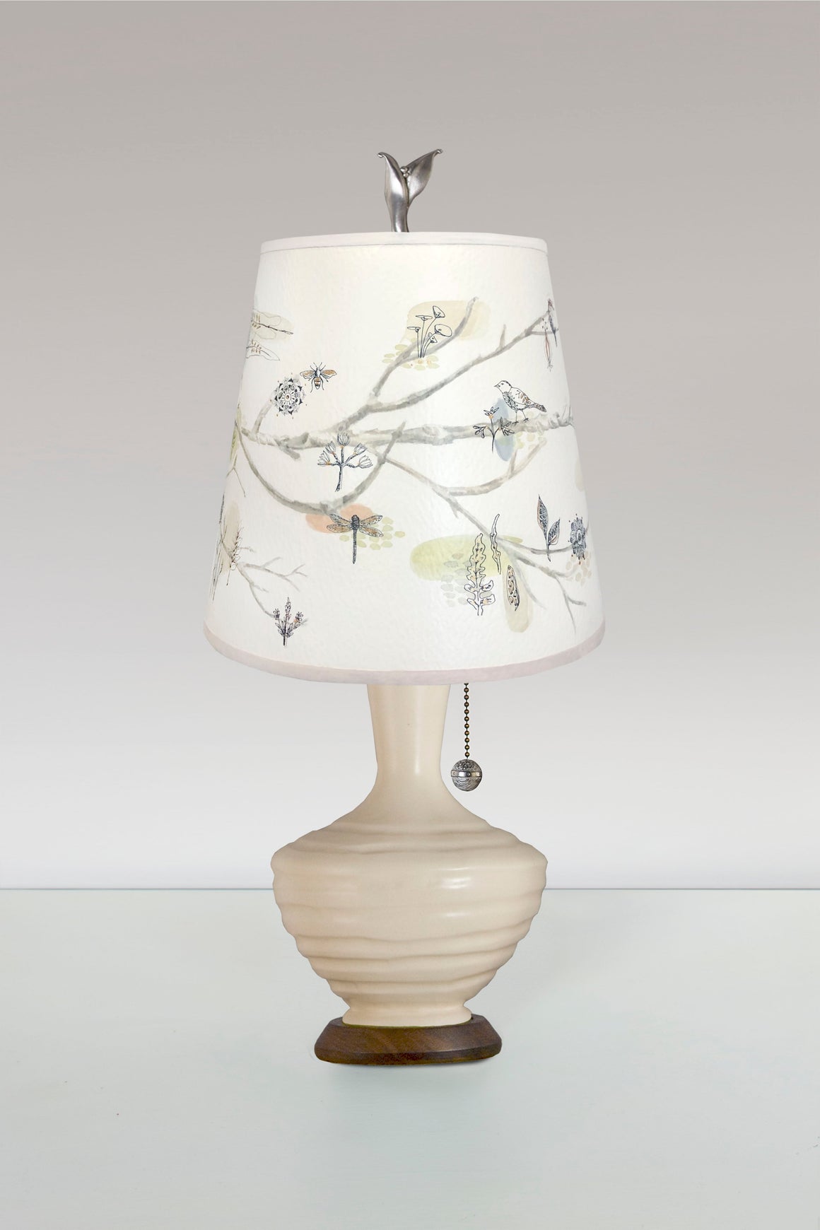 Ceramic Table Lamp with Small Drum Shade in Artful Branch