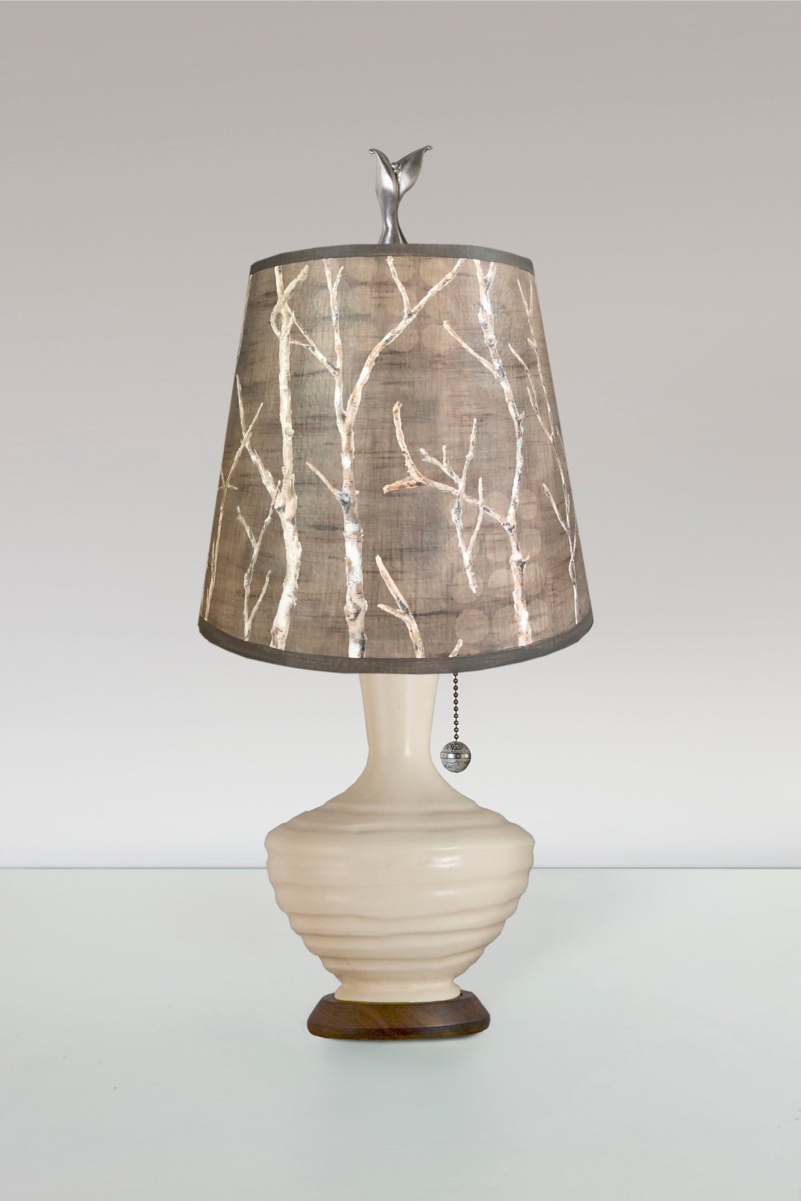 Ceramic Table Lamp with Small Drum Shade in Twigs