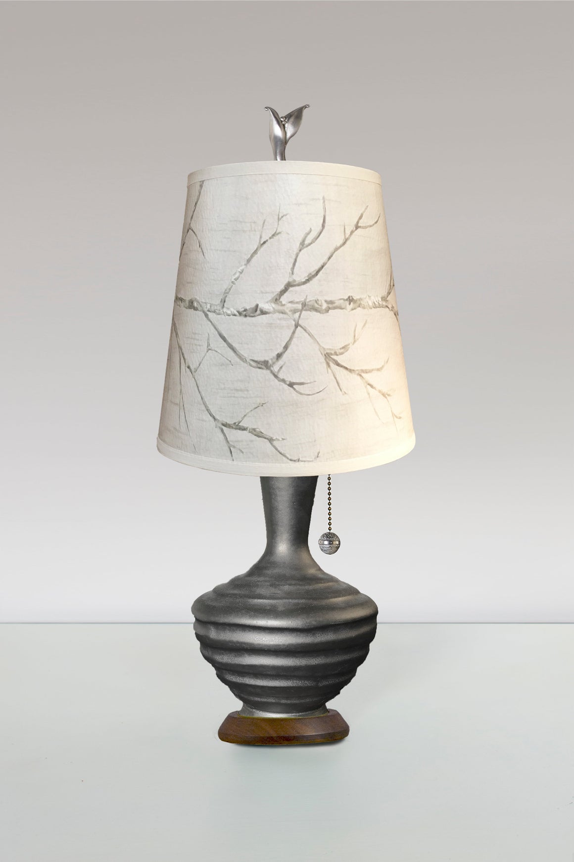 Ceramic Table Lamp with Small Drum Shade in Sweeping Branch