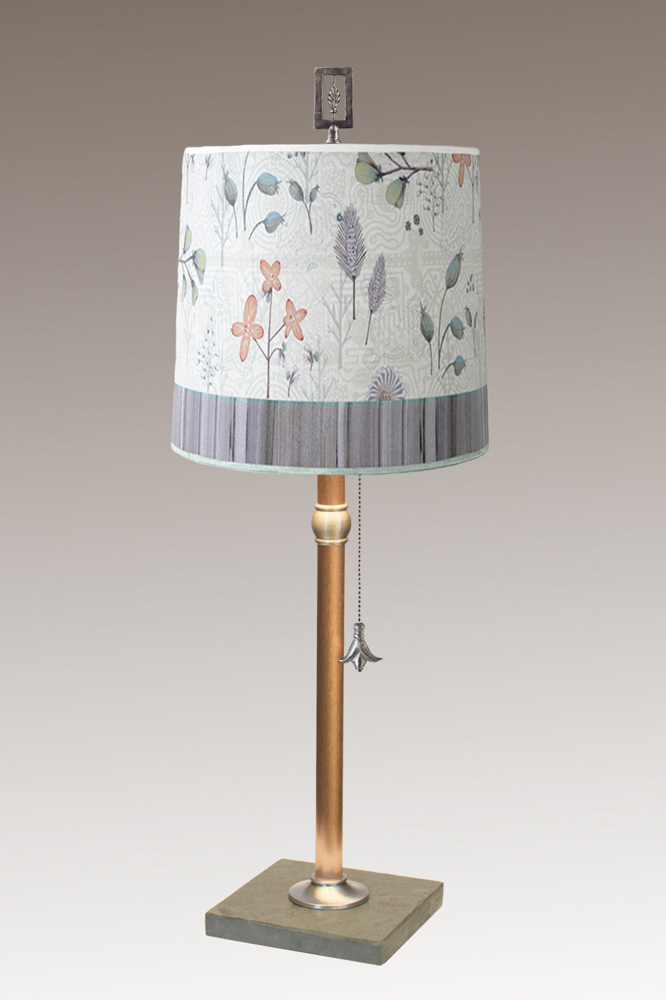 Copper Table Lamp with Medium Drum Shade in Flora & Maze