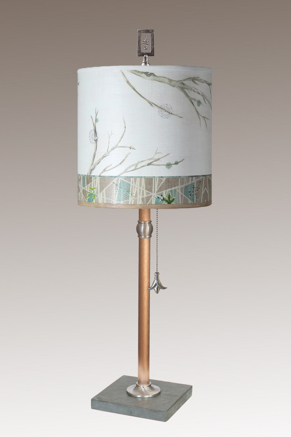 Copper Table Lamp with Medium Drum Shade in Prism Branch