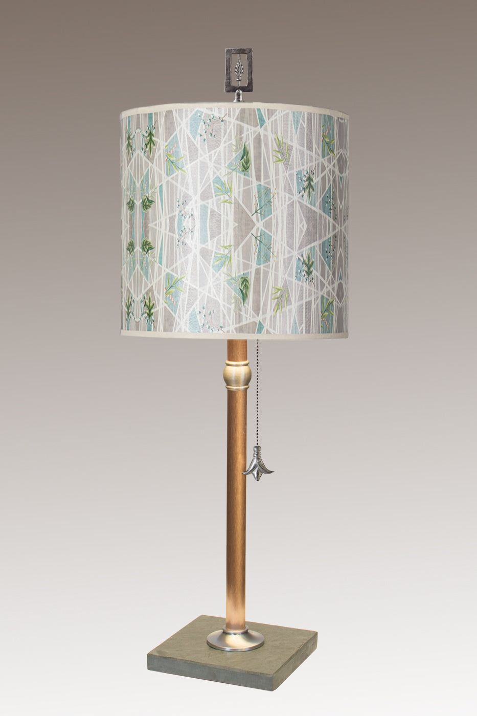 Copper Table Lamp with Medium Drum Shade in Prism