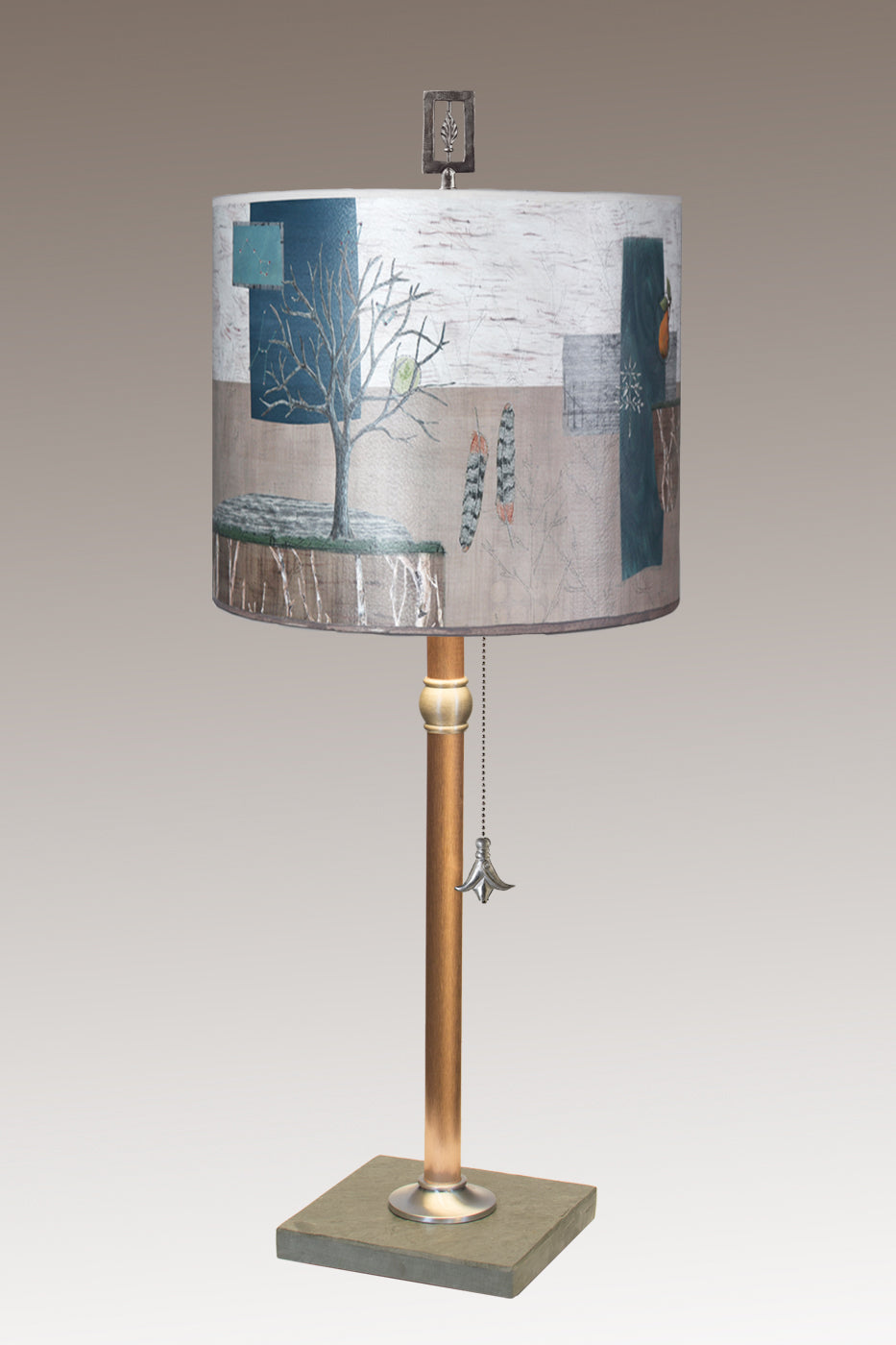 Copper Table Lamp with Medium Drum Shade in Wander in Drift