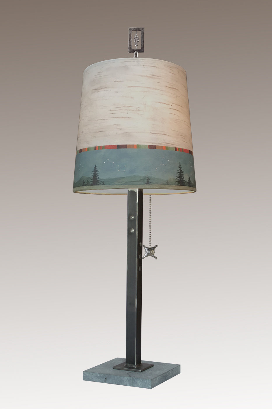 Steel Table Lamp with Medium Drum Shade in Birch Midnight