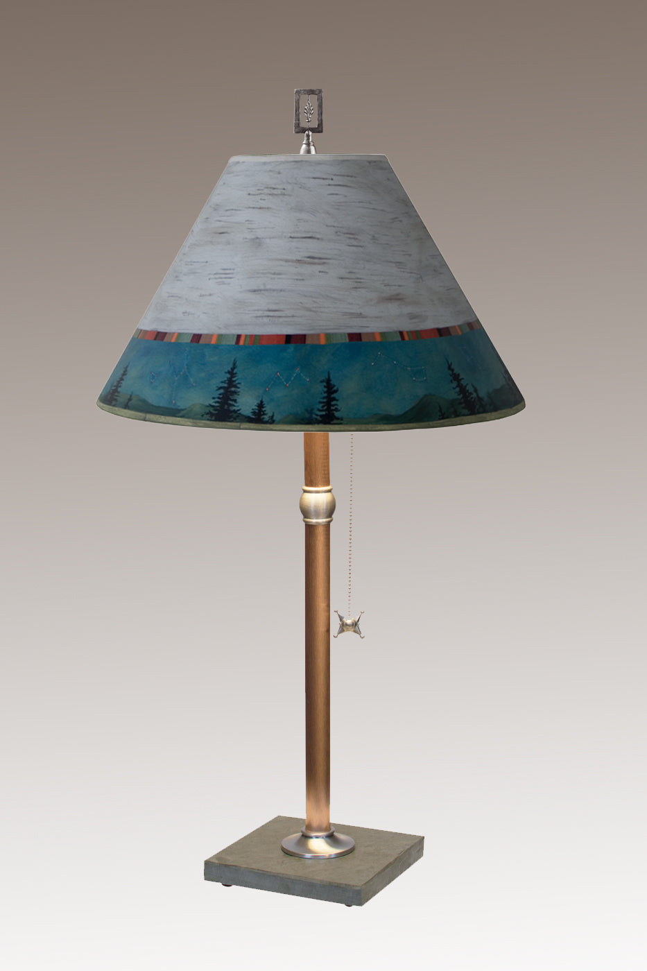 Copper Table Lamp with Medium Conical Shade in Birch Midnight