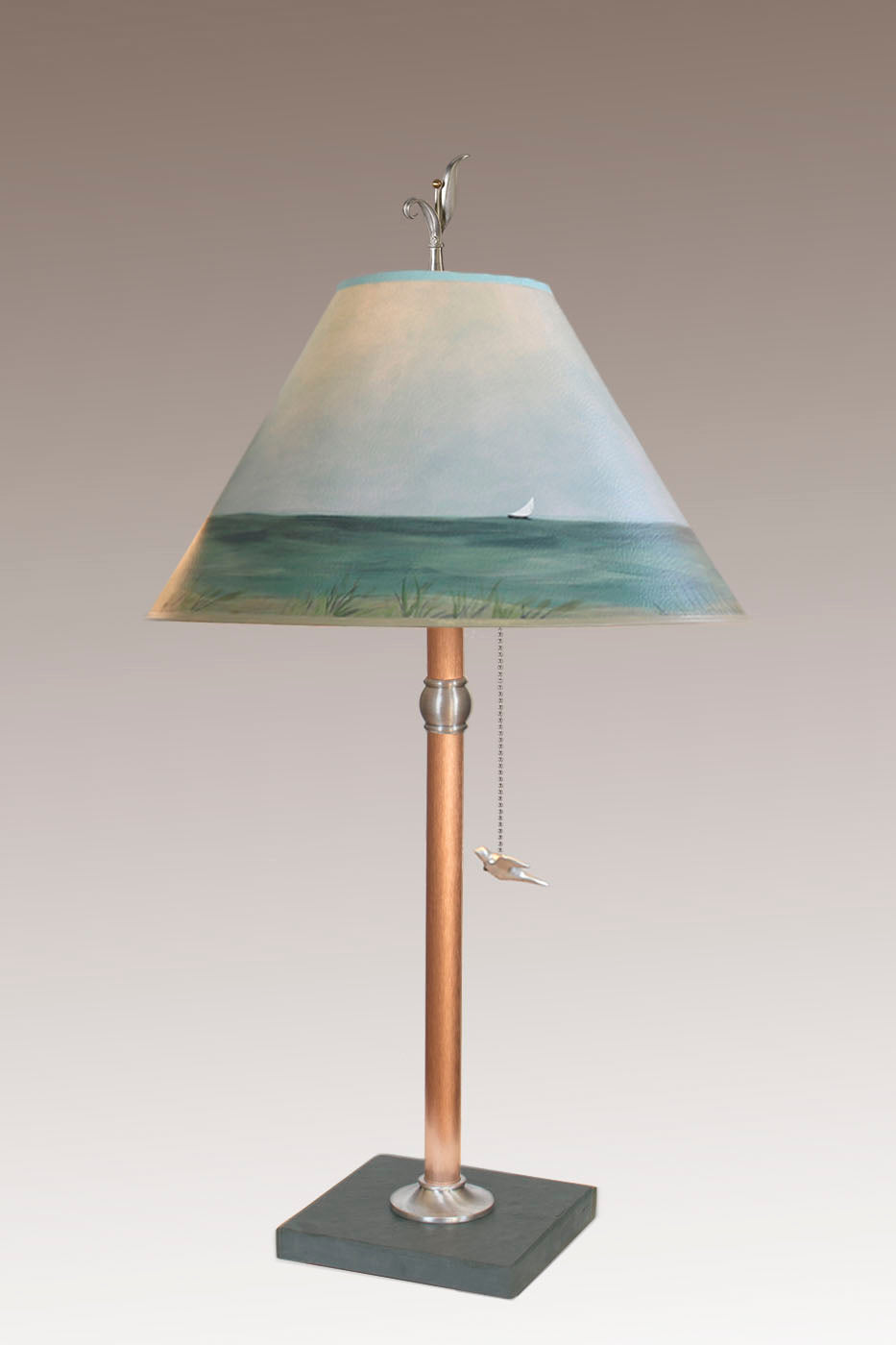 Copper Table Lamp with Medium Conical Shade in Shore