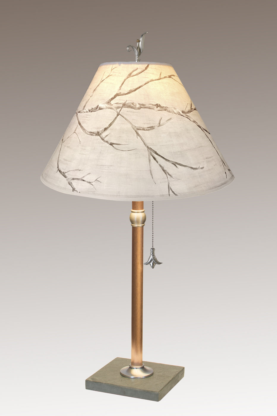 Copper Table Lamp with Medium Conical Shade in Sweeping Branch