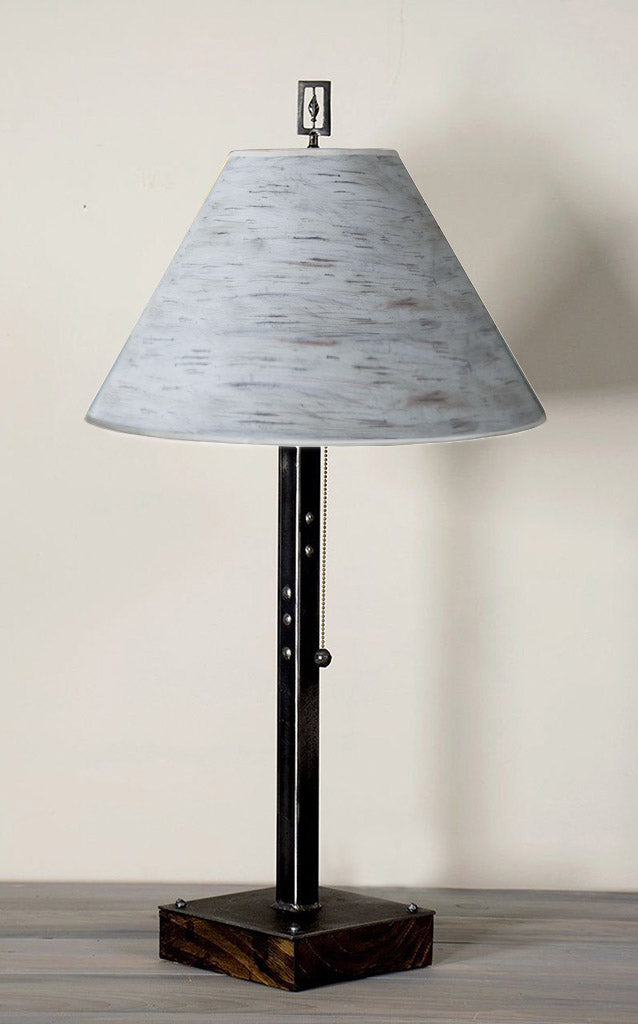 Steel Table Lamp on Wood with Medium Conical Shade in Simply Birch